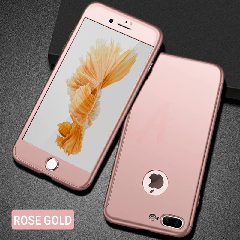 Розовый H& A Роскошный 360 Защитный чехол для iPhone 7 6 6s Plus Полный Жесткий PC чехол для телефона для iPhone 8 6 6s 7 Plus чехол с закаленным стеклом - Цвет: Розовый