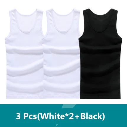 2 White 1 Black 3 шт./лот, мужское хлопковое однотонное бесшовное нижнее белье, майки, брендовая одежда, мужская безрукавка, жилет, Удобная майка - Цвет: 2 White 1 Black