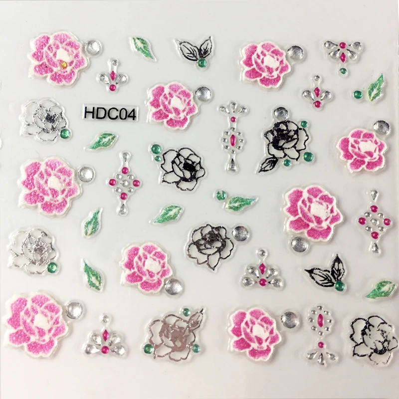 24 шт./лот стикеры 3D на ногти Nail Art цветок+ стразы маникюр-наклейки для ногтей украшения ногтей переводные наклейки@ NL40