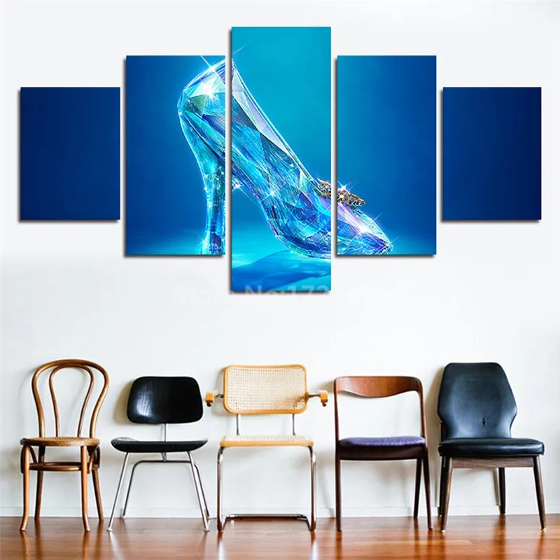 

2017 Rushed Promotion No Irregular 5 Pcs Modern Princess Glass Decoration Combinative Wall High Quality Home Decor Unframed