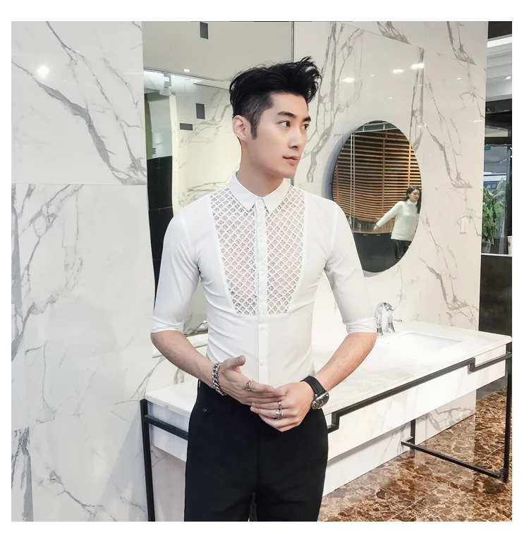 Новые летние пикантные прозрачные Social Club вечерние рубашка Для мужчин Slim Fit для свадьбы и выпускного прозрачная рубашка Chemise Homme