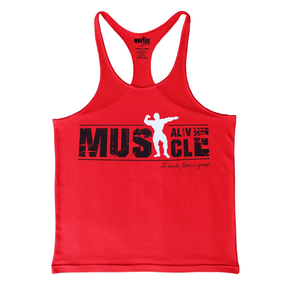 Red Muscle Alive мужские стринги для бодибилдинга, брендовая спортивная одежда, футболки для мужчин, для фитнеса, мужская рубашка без рукавов, одежда для тренировок - Цвет: Red