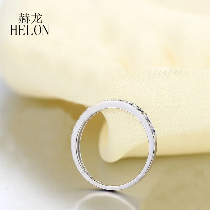 HELON Solid 14 K белое золото 0.2ct настоящий сапфир бриллиантовое обручальное кольцо женские свадебные драгоценные камни ювелирные изделия половина вечности группа