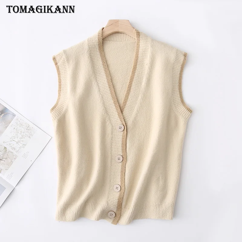 2019 консервативный стиль цветные контрастные трикотажные женские жилеты