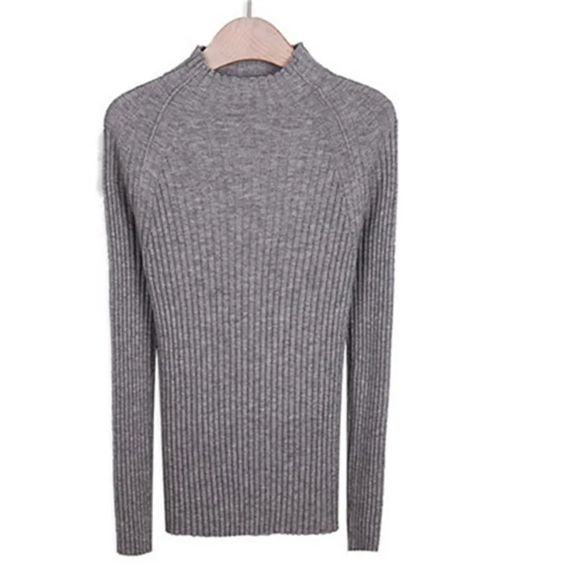 

pure wool solid knit women fashion half high collar slim pullover sweater white 5color M-XL retail wholesale