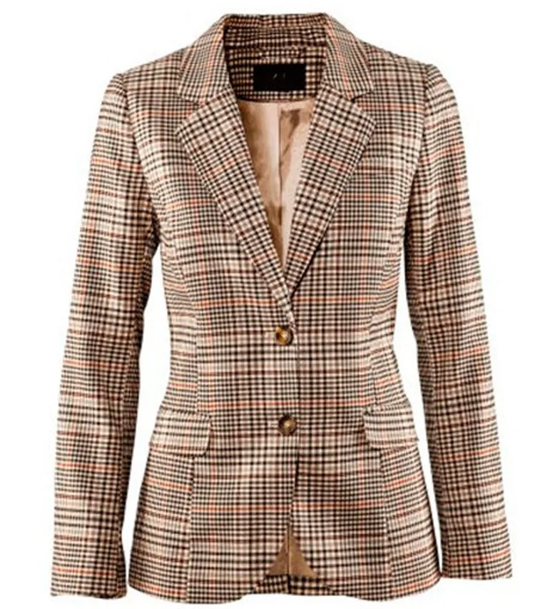 

Women Plaid Blazer New Spring Autumn Fashion Plaid Elbow Patches Two Button Slim Fit Blazer Suit Casual Basic Jacket