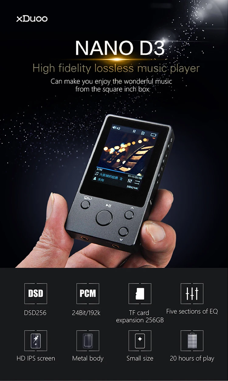 Новинка года XDUOO NANO D3 профессиональный формат музыки без потери качества MP3 Hi-Fi плеера с HD OLED Экран Поддержка APE/FLAC/ALAC/WAV/WMA/OGG