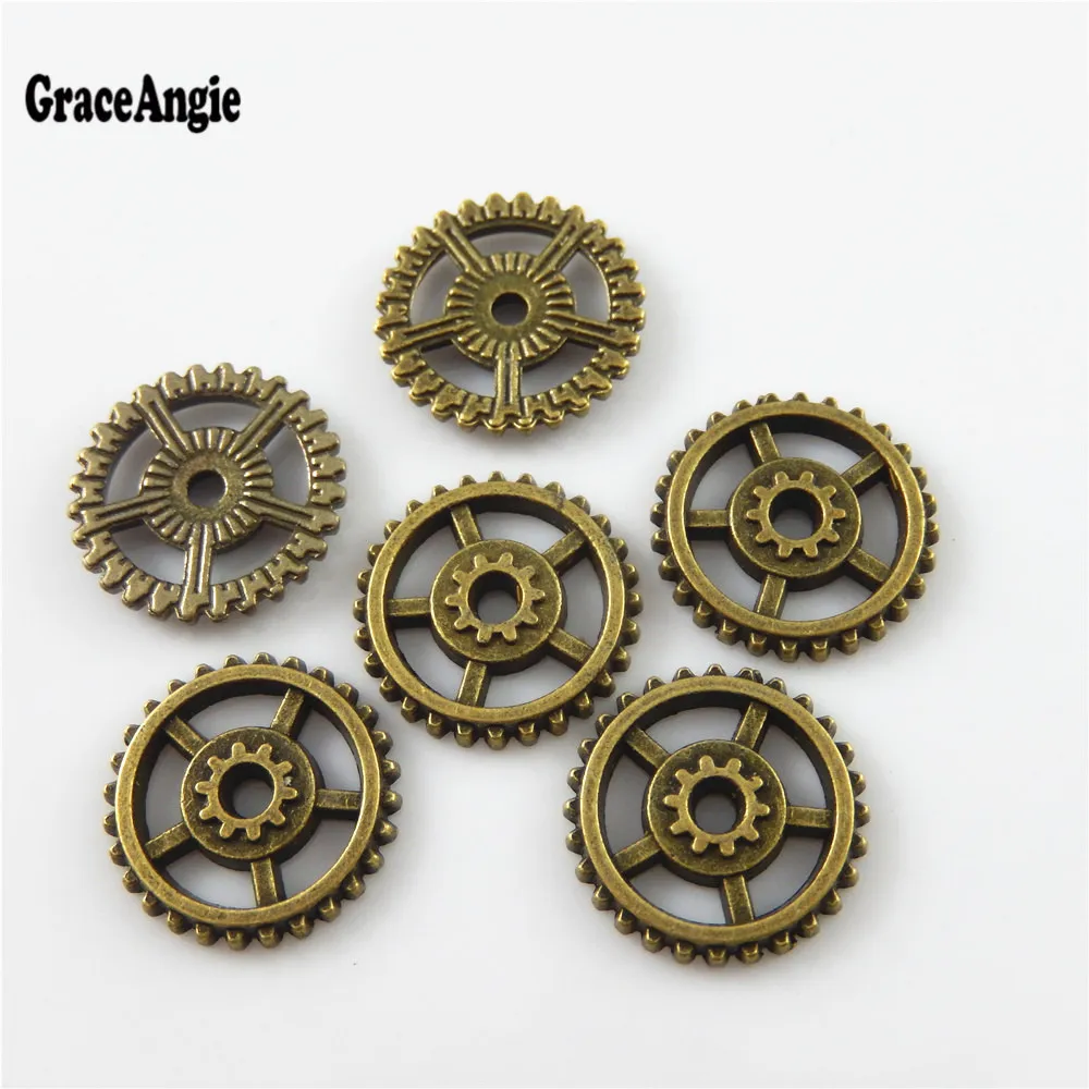 GraceAngie 25PCS Antique Bronze Retro Style Small Gear Wheel Jewelry Making Accessory Scrapbook Pendants Wholesale Price 52652 | Украшения