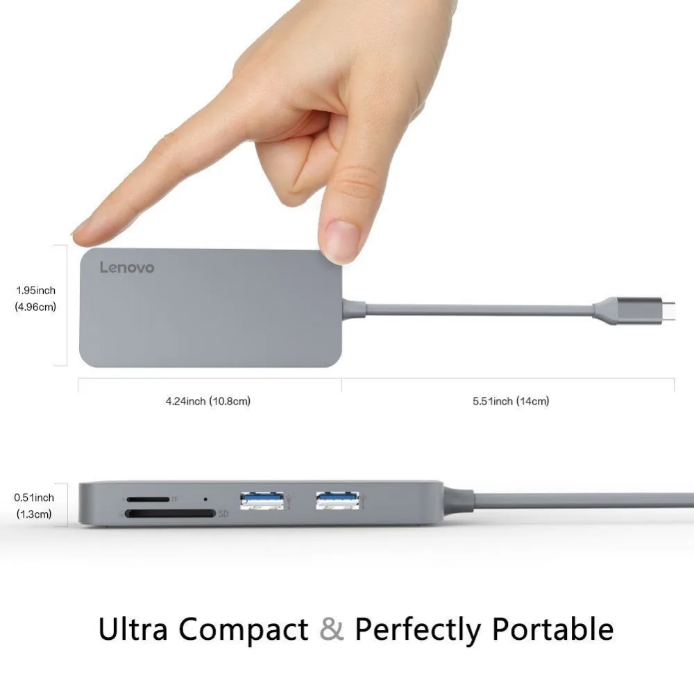 Lenovo Оригинал 7 в 1 USB-C концентратор Тип C Женский USB 3 0 TF/SD кардридер HDMI порт для Macbook