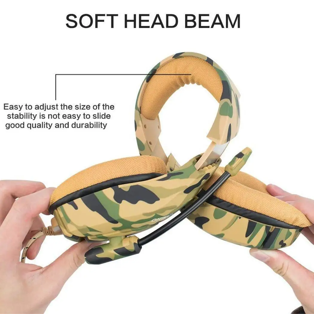 Camouflage Game Headset with LED Lights PC Phone etc Dynamic Anti-noise 2.2 (m) Folding 50 (mm) | Электроника