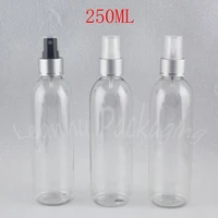 250ml transparent round shoulder plastic bottle with silver spray pump 250cc makeup sub bottling empty cosmetic container