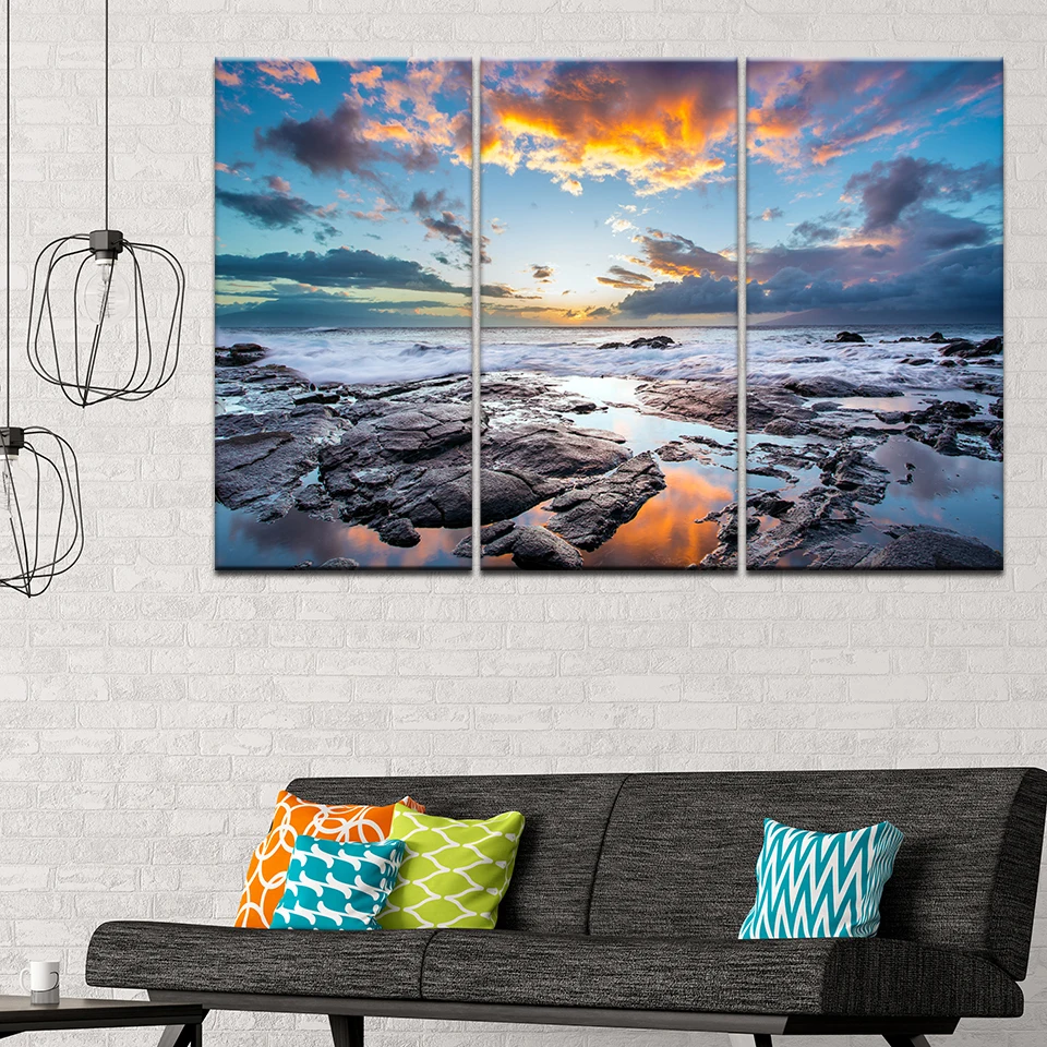 

Canvas Painting Transforming multiple measured clouds sea 3 Pieces Wall Art Painting Modular Wallpapers Poster Print Home Decor