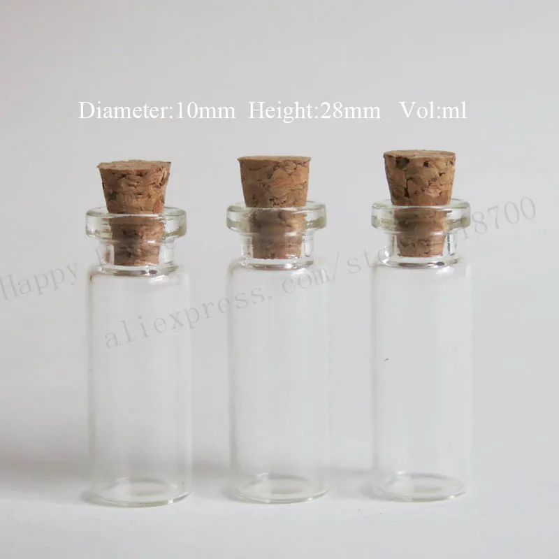 

100pcs/lot 1ml Mini Glass Bottle with wood cork,1cc small cork stopper glass sample vial, wishing bottle,10mm*28mm*5mm