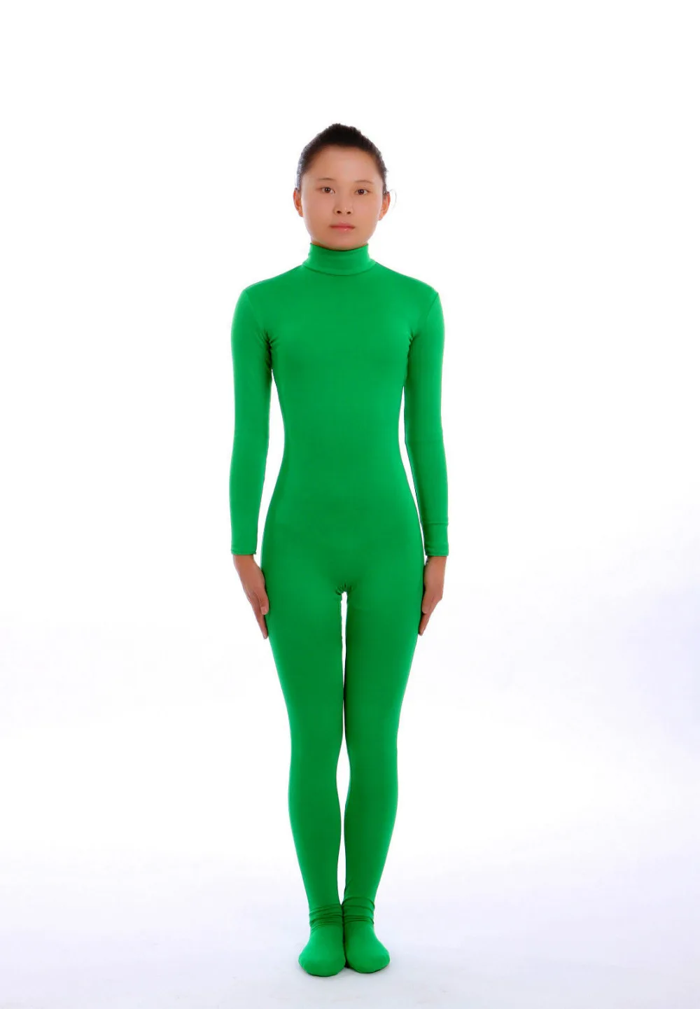 Детский зеленый костюм унисекс из спандекса Zentai для взрослых танцевальная