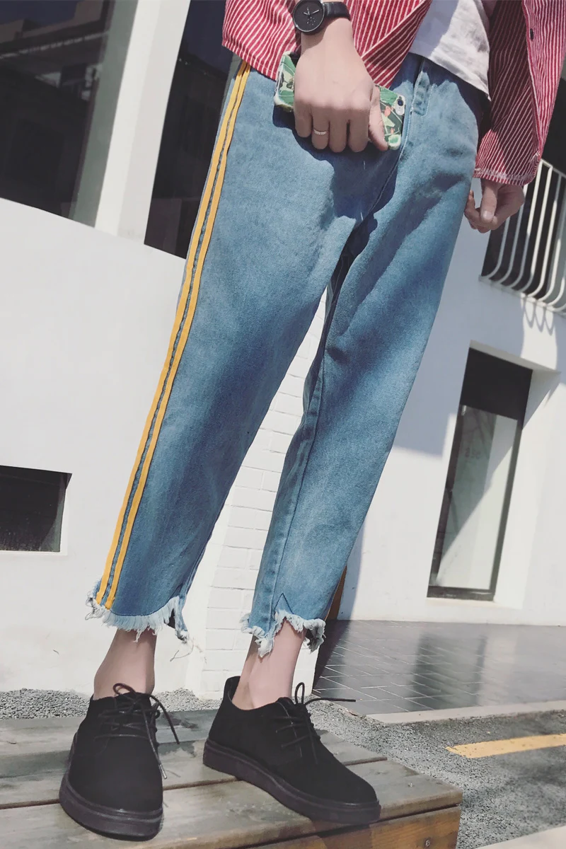 Летние мужские девять джинсов Slim Fit сплошной цвет уличные танцы шаровары досуг