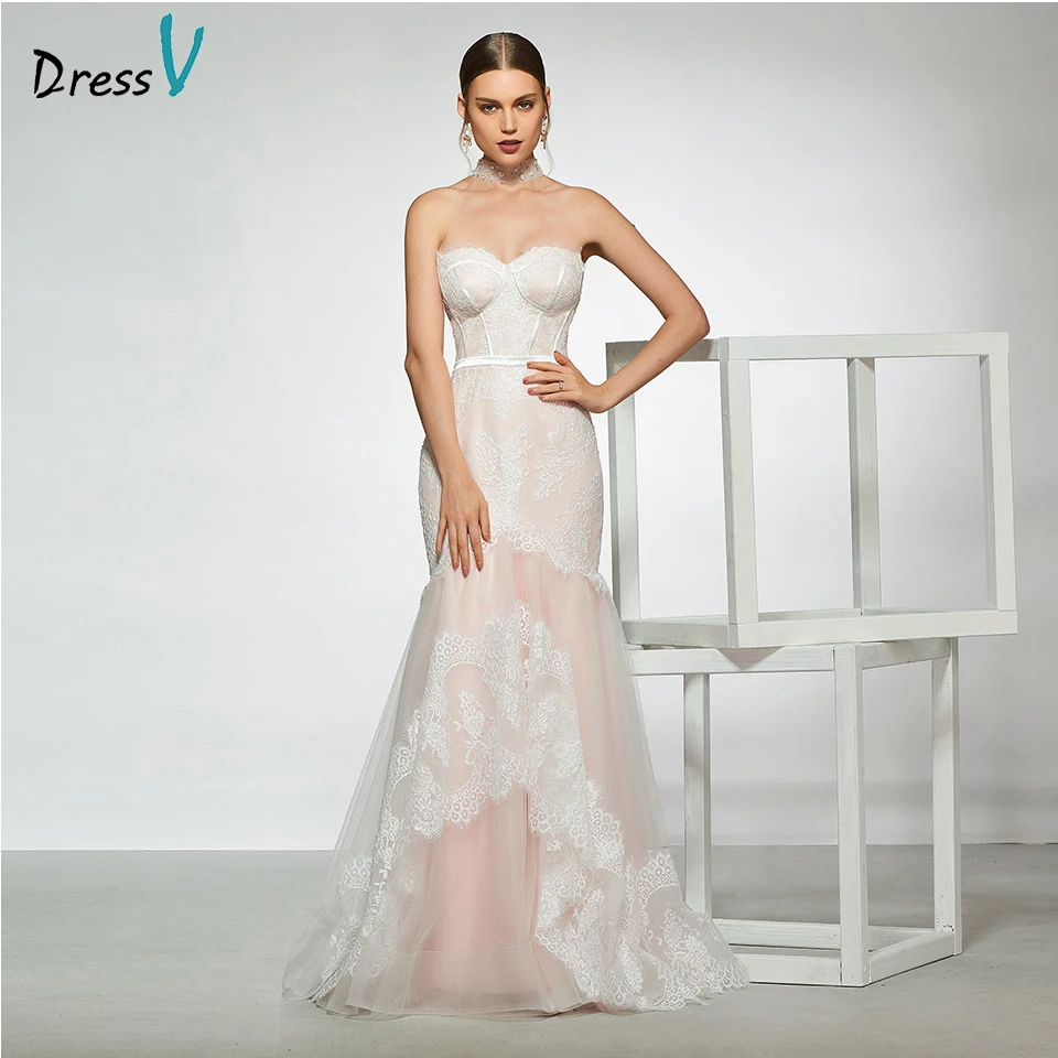 

Dressv elegant sample sweetheart neck trumpet lace wedding dress sleeveless floor length simple bridal gowns wedding dress