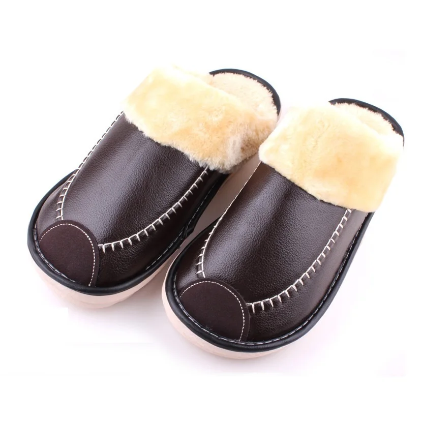 2016 мужчины и женщины в помещении тапочки зима теплая PU водонепроницаемый kapcie