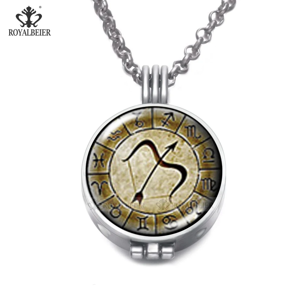 12pcs/lot Vintage Constellation &amp Zodiac Locket Pendant Necklace Perfume Fragrance Essential Oil Aromatherapy Diffuser DZ1824 | Украшения