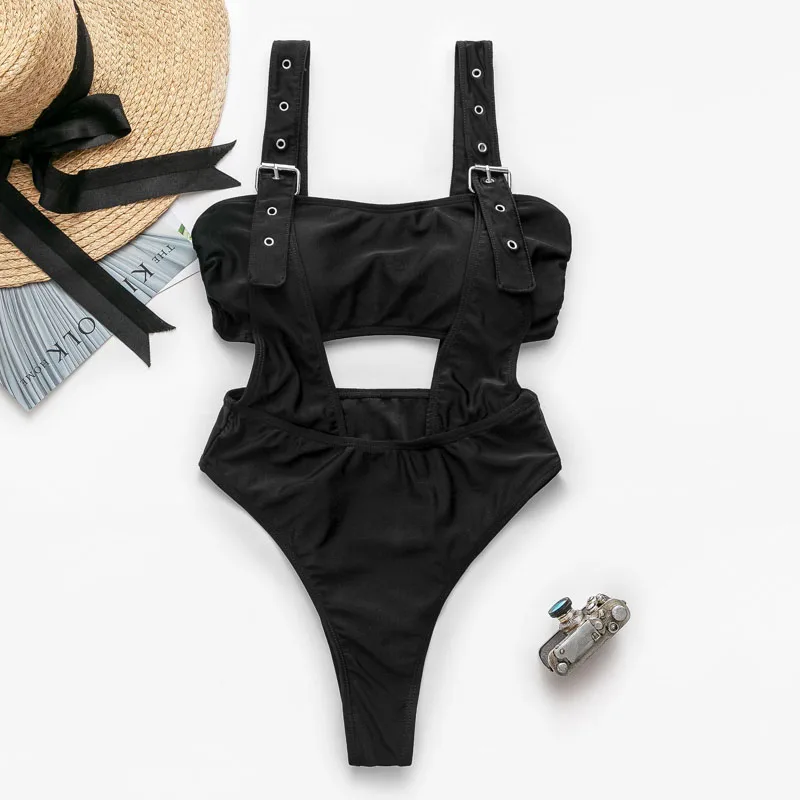 In X пояс с высоким вырезом купальник цельнокроеное черное сексуальное бикини пуш