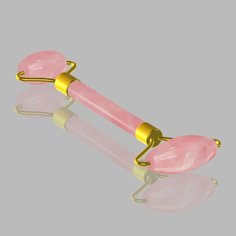 Pink with Box Розовый КВАРЦЕВЫЙ ролик для похудения Массажер для лица лифтинг инструмент натуральный камень массаж лица зеленый нефрит ролик с коробкой массаж кожи - Цвет: Pink with Box