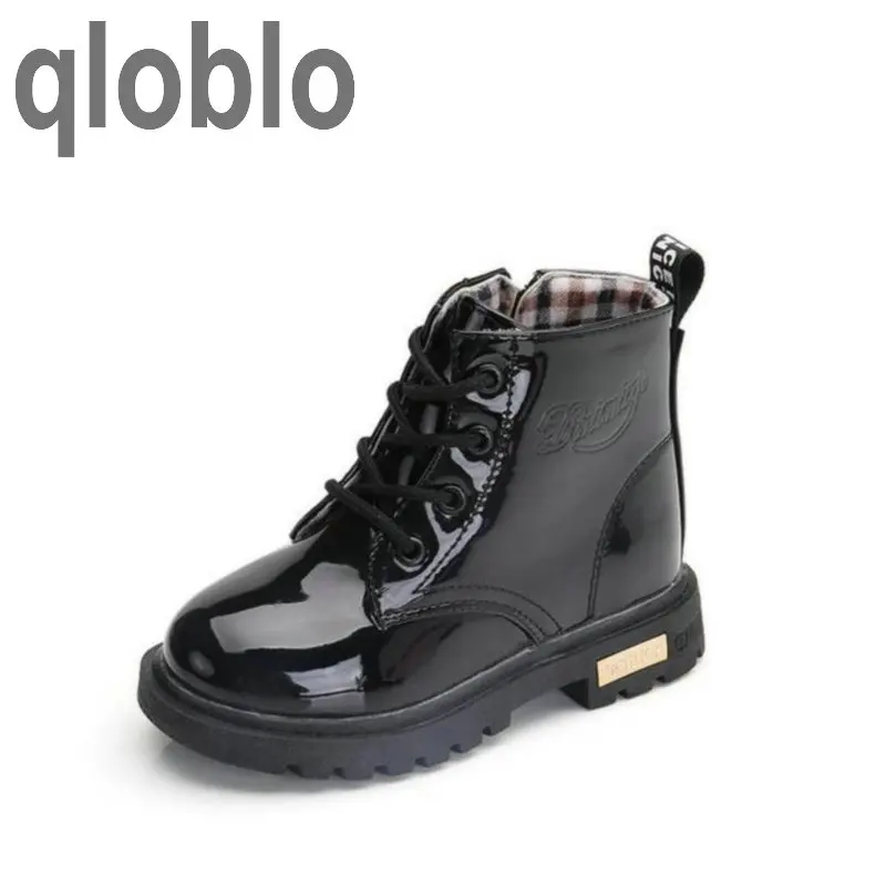 qloblo Winter PU Leather Waterproof Martin Boys Rubber Boots Kids Snow Boot Brand Girls Children's Fashion Sneaker | Детская одежда