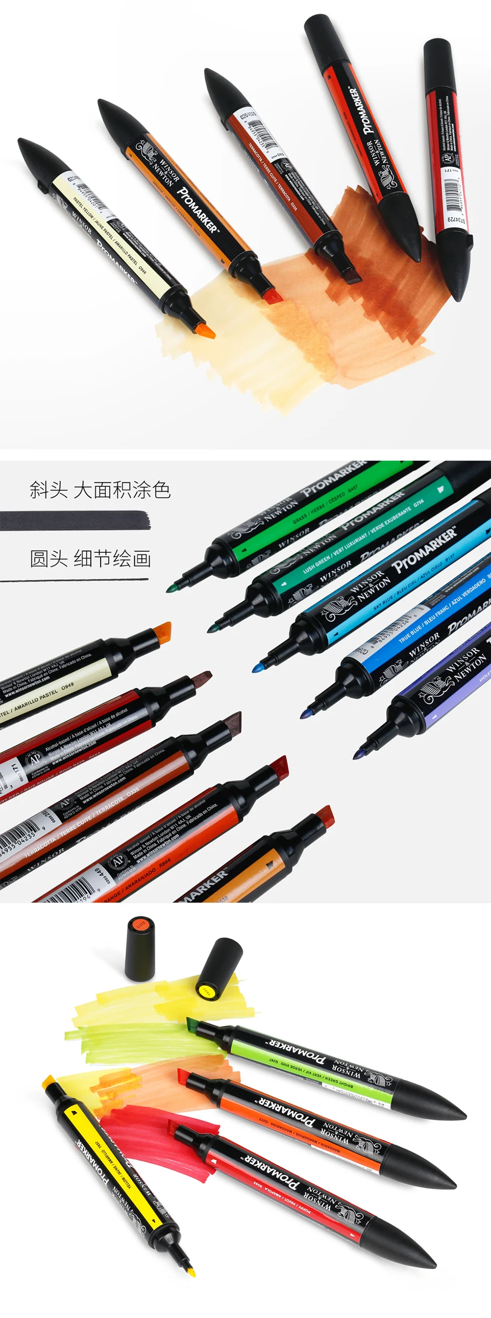 WINSOR& NEWTON двойной наконечник на спиртовой основе Promarkers двухсторонняя тонкая/наклонная ручка для художественного маркера для художников принадлежности для рисования