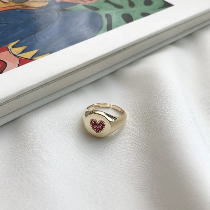 

LouLeur 925 sterling silver red zircon heart rings gold round fashion city exquisite open rings for women festival jewelry gift