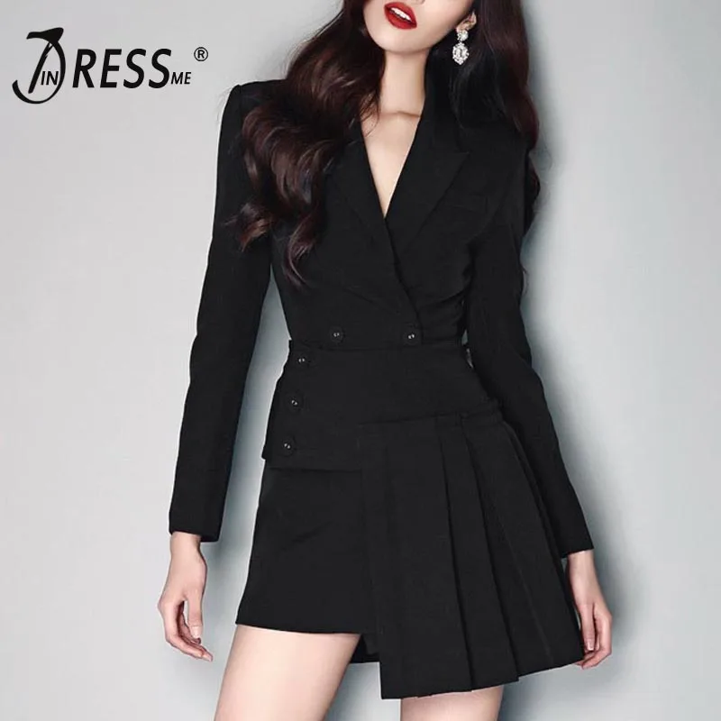 Женское платье двойка INDRESSME черный облегающий костюм с v образным вырезом и