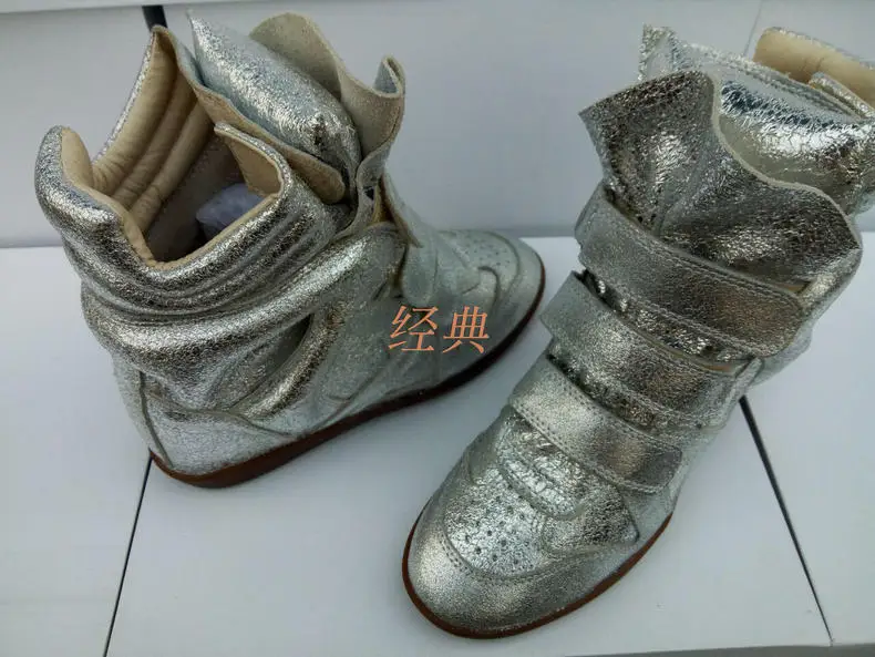 Silver JINGKUBU/Новые ботинки из коровьей замши модная повседневная женская обувь в американском и Европейском стиле, увеличивающая рост женская обувь, большие размеры 35-41 - Цвет: Silver