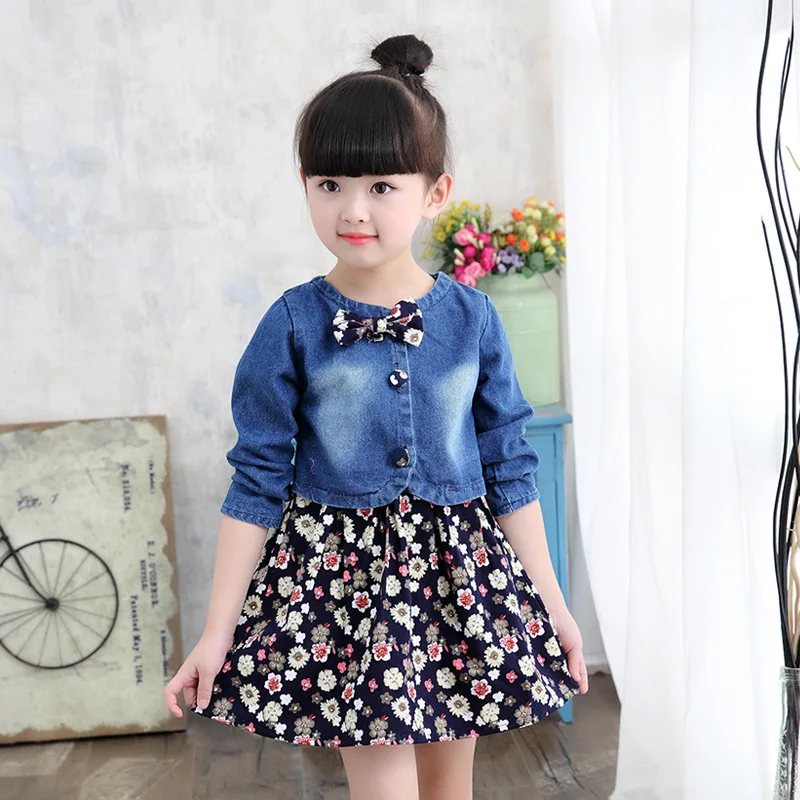 

Baby Clothing Spring/Autumn Explosion Models Girls Suit Fashion Denim Jacket + Flower Dress Two-Piece Sweet Princess Dress