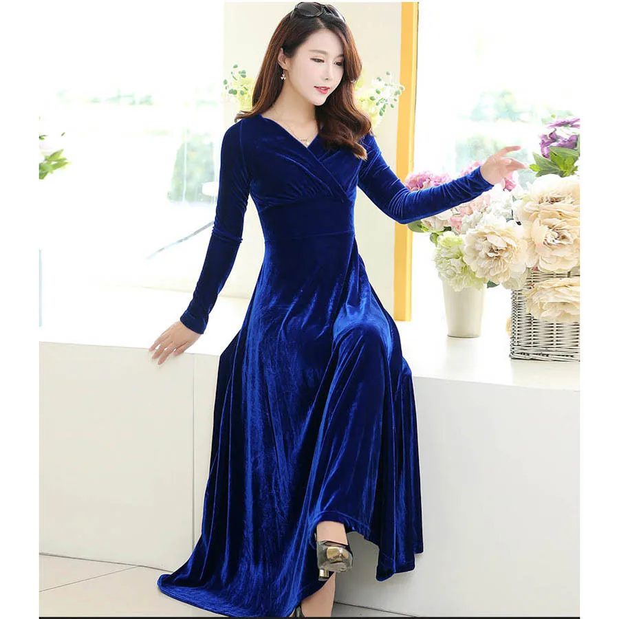 Взлетно посадочной полосы 2020 зимнее бархатное платье для женщин с длинным