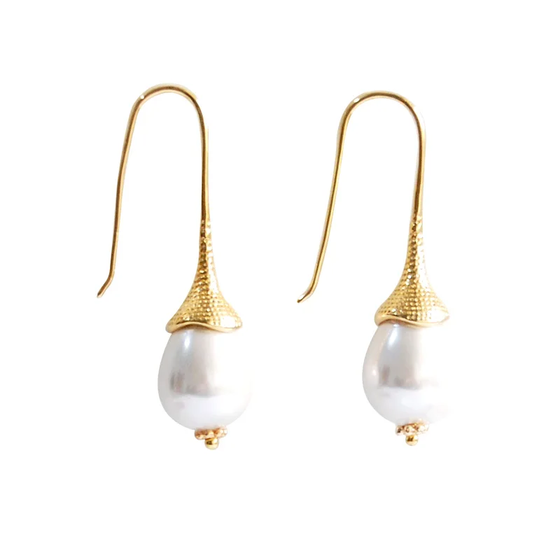 gold fashion jewelry drop dangle earrings shell pearl handmade designer for women gift colorful statement | Украшения и