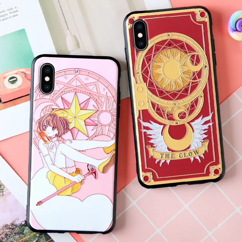 Чехол для iphone XS MAX 3D тисненая Сакура 7/8 plus Мягкий силиконовый чехол 6 6s XR Cow card shell +