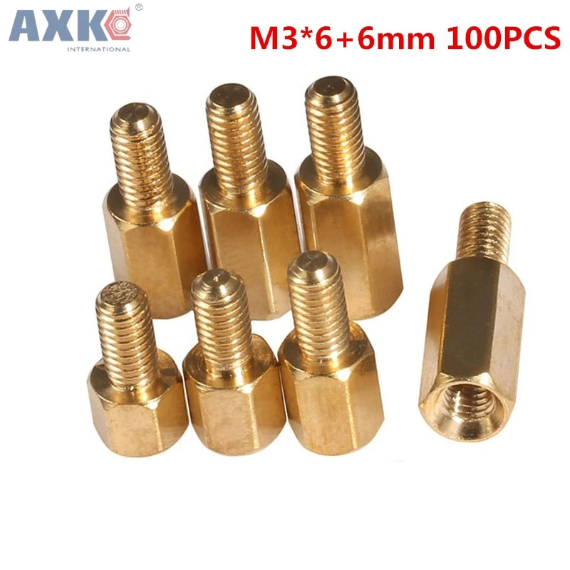 AXK M3 * 6 + мм Латунь Одной головки винта шестиугольник изоляционная колонна медные