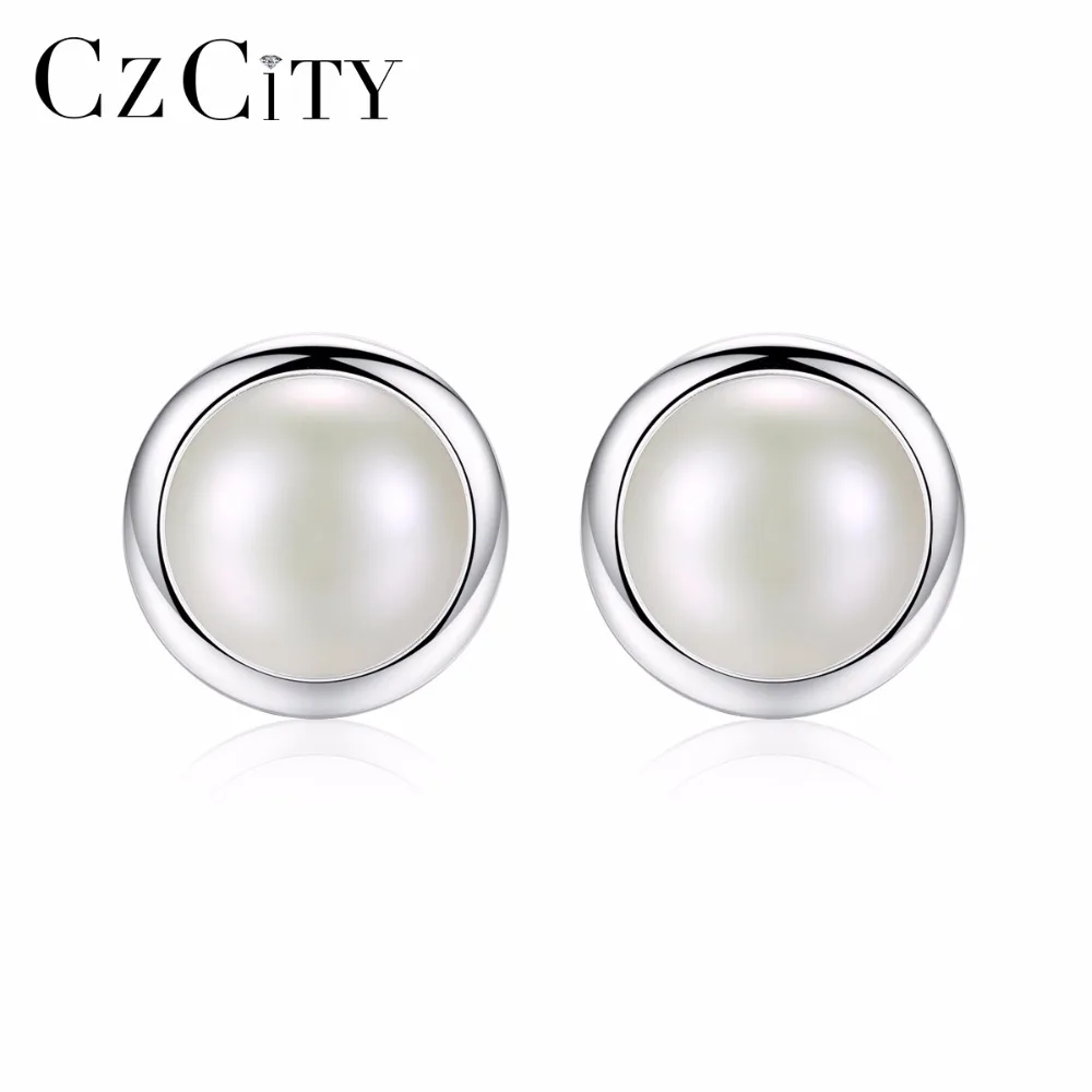 

CZCITY Brand Hight Quality Elegant And Charming White Pearl Earrings for Women Piercing Girls Stud Earrings Marry Jewelry