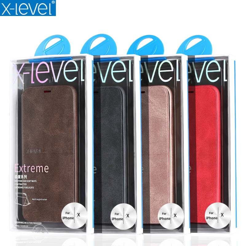 X-Level Case For iPhone X XS XsMax PU Leather Flip Folding Stand Business Retro Protection Phone Cover Max XR | Мобильные телефоны