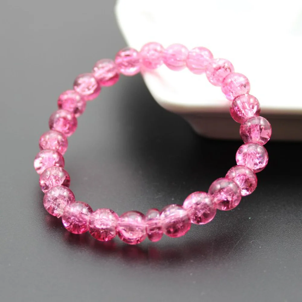 HTBH8M3 Rose Pink Женские 8 мм 10 мм трещины кристалл кварца бисером круглые стеклянные бусины стрейч браслет женские браслеты на запястье девушка Шарм обертывание ювелирные изделия - Окраска металла: HTBH8M3 Rose Pink
