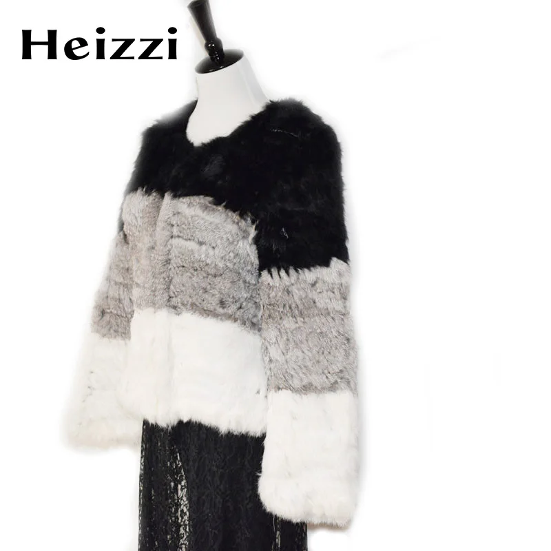 Heizzi вязаные с натуральным кроличьим мехом пальто куртка русский женские зимние