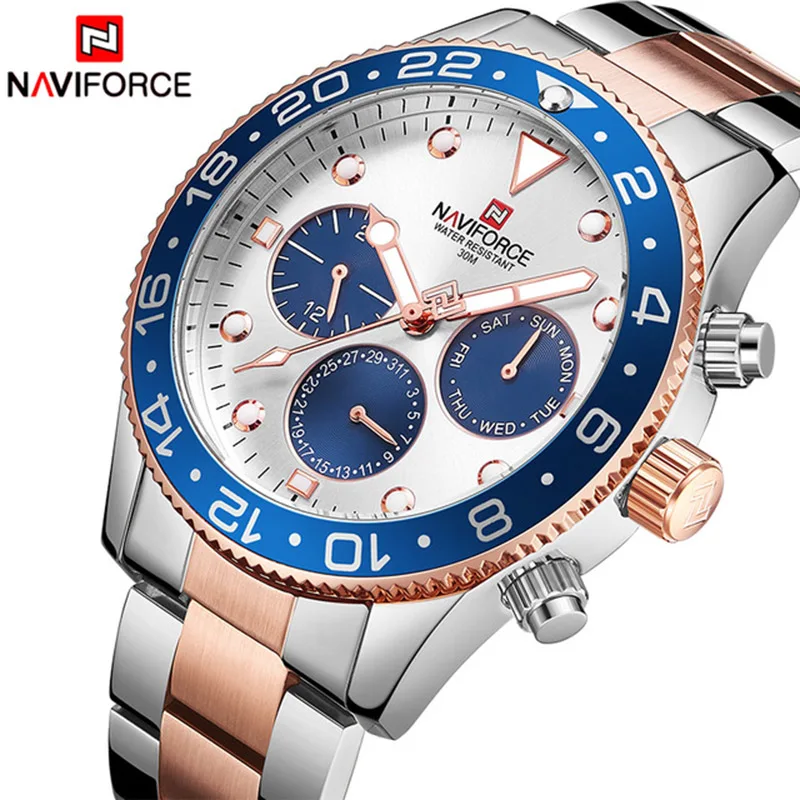 NAVIFORCE Топ люксовый бренд часы мужские модные повседневные кварцевые 24 время, Дата спортивные часы мужские полностью стальные деловые водонепроницаемые часы