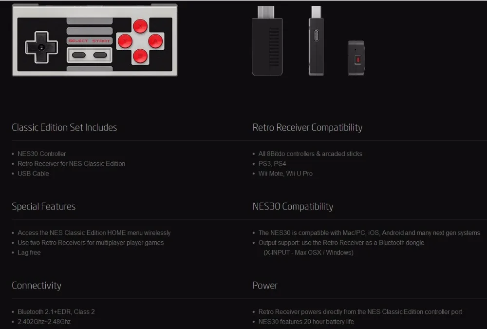 8 BitDo N30 NES30 Classic Edition Беспроводной контроллер Набор с Bluetooth приемник для старых