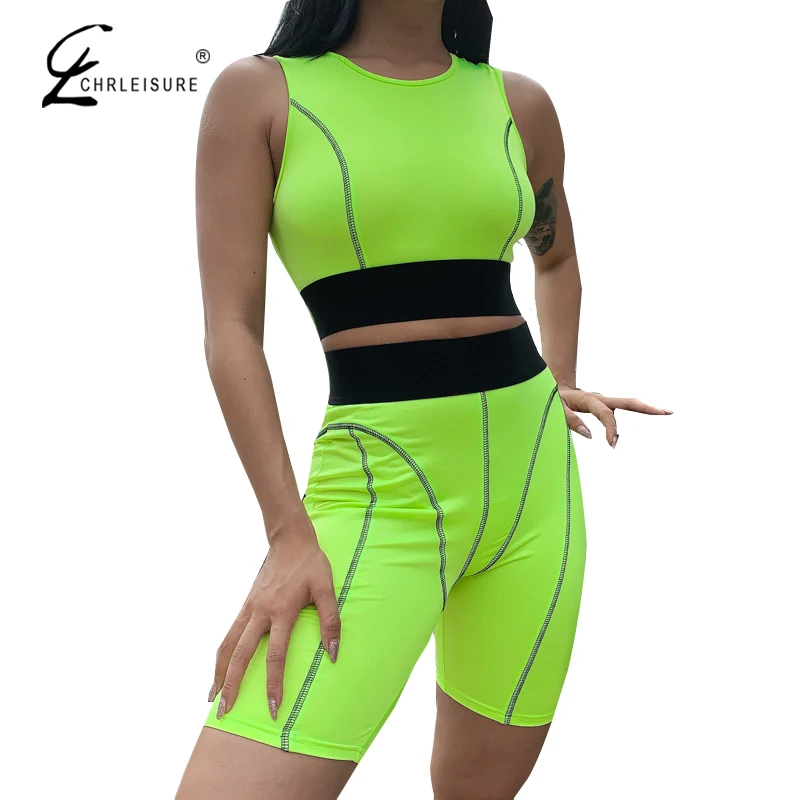 CHRLEISURE фитнес сплошной цвет женский костюм из двух частей сексуальный жилет и