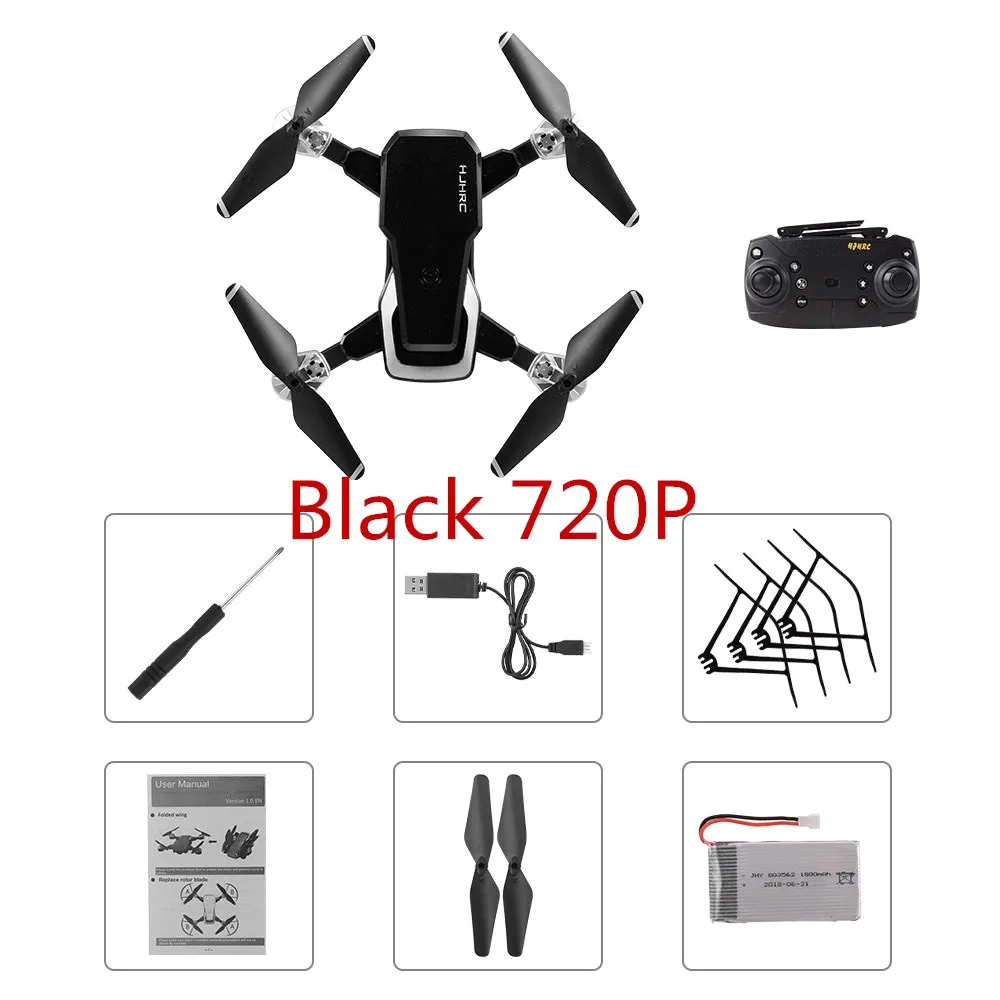 Black 720P HJHRC HJ28 Радиоуправляемый Дрон с камерой 720P Wifi FPV для рождественского подарка высота удержания жестов фото/видео складной Радиоуправляемый квадрокоптер - Цвет: Black 720P