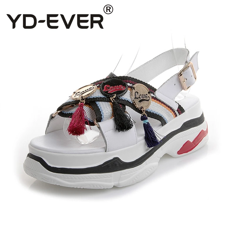 YD EVER женские босоножки в стиле пэчворк Туфли на танкетке модные летние пляжные