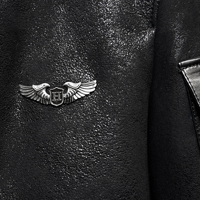 Мужская дубленка Denny&ampDora B3 летная куртка черная короткая меховая кожаная из