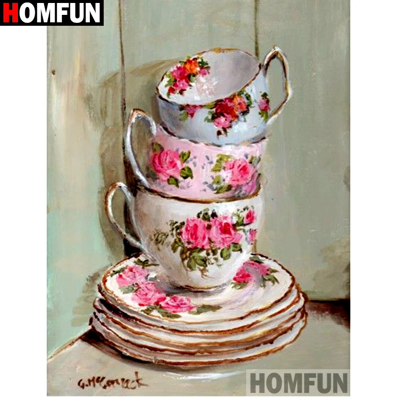 

HOMFUN Full Square/Round Drill 5D DIY Diamond Painting "Cup scenery" Embroidery Cross Stitch 3D Home Decor Gift A13104