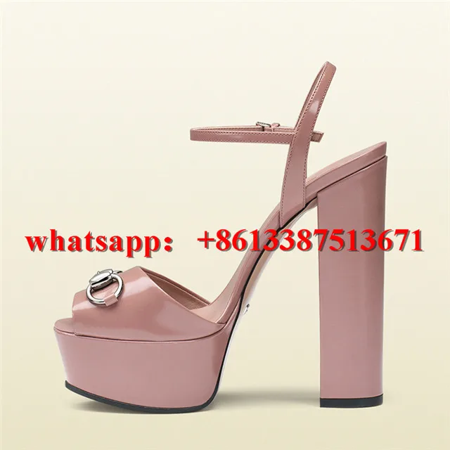 Luxury Brand Мода Обувь Horsebit Детализации Кожи Платформы Сандалии Peep Toe Лодыжки Ремень