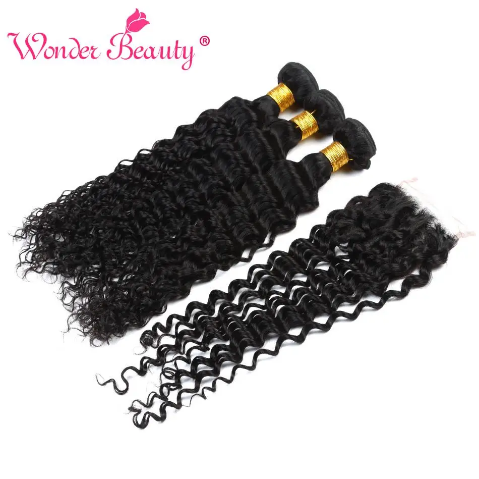 Чудо красавица глубокая волна бразильские волосы плетение 3 пряди с закрытием