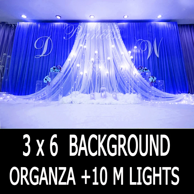 

Ice silk elegant and luxury wedding backdrops party event curtain drape including front organza layer and lights gift