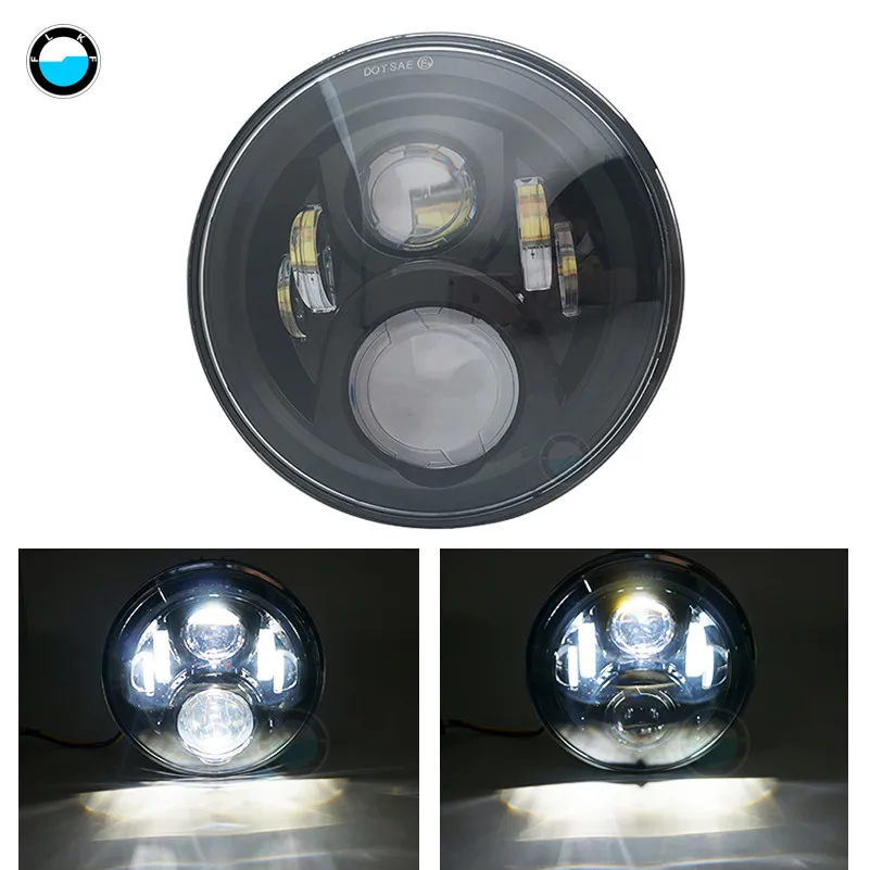 1 pcs black light B2 7-дюймовый 60 W DOT SAE E9 мотоцикл фары с углом глаза светодиодные фары 7 дюймов корпус лопасти отделка кольцо - Цвет: 1 pcs black light B2