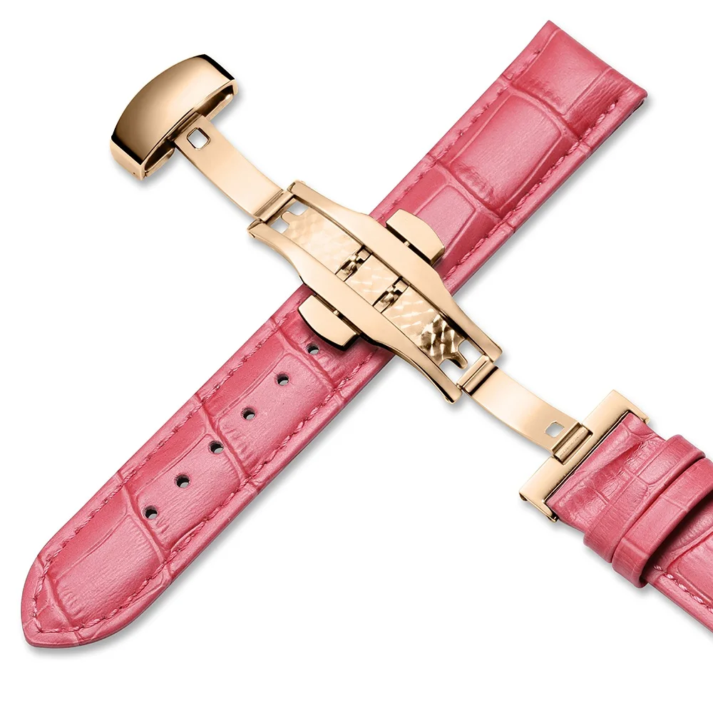 Pink with rose gold CHIMAERA ремешки для часов 12 мм 14 мм 16 мм 18 мм 19 мм 20 мм женский белый красный розовый браслет из натуральной телячьей кожи женский ремешок для девочек - Цвет ремешка: Pink with rose gold